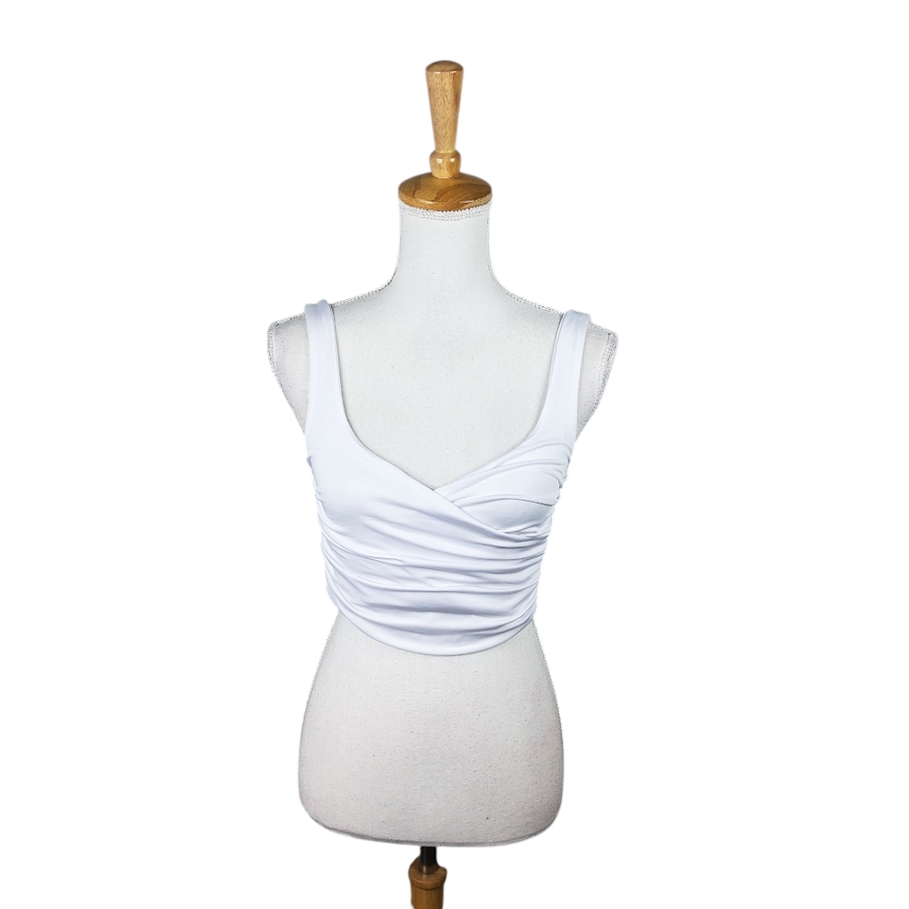 Ruched Surplice Party Crop Top White Size Medium